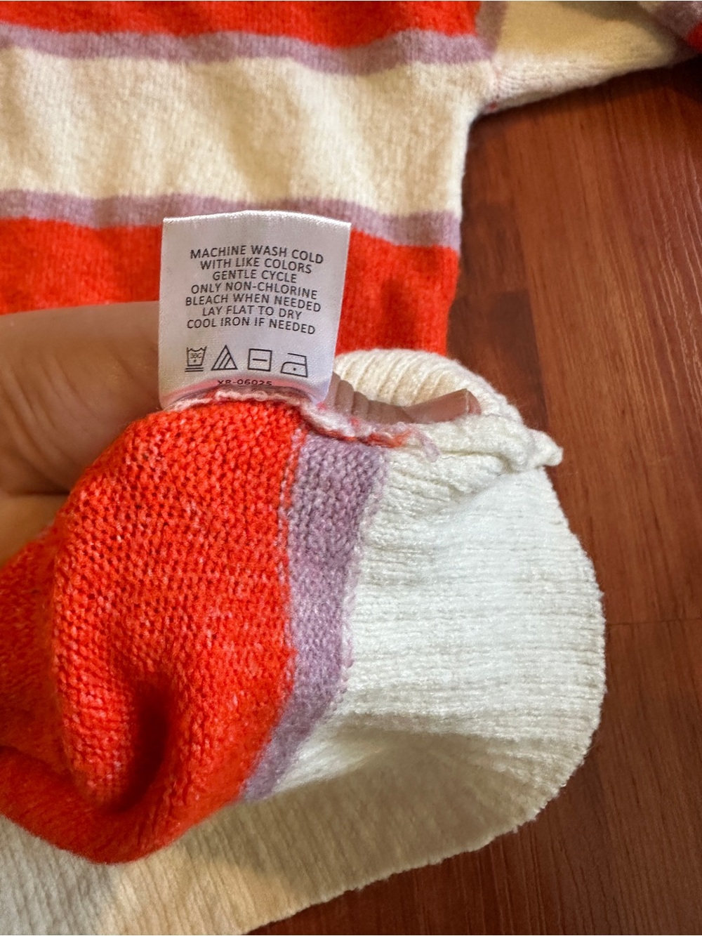 Mud Pie Cream Sweater with Bright Orange & Lavender Stripes - Picture 8 of 8